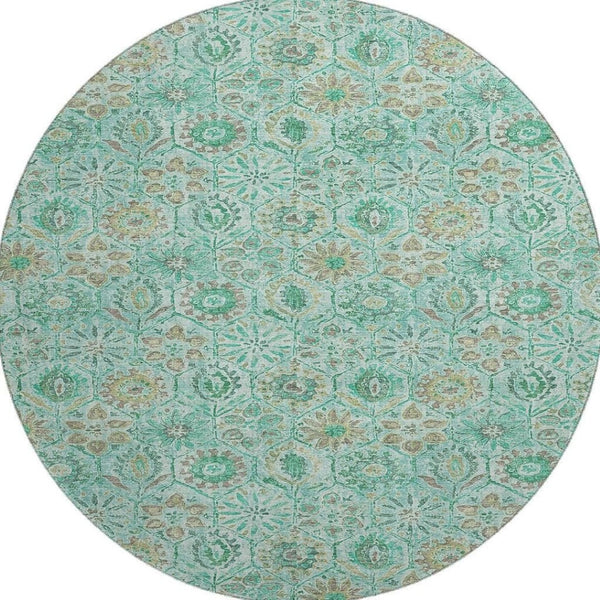 HomeRoots 8' X 10' Floral Washable Area Rug in Aqua & Beige – UV Protected, Stain-Resistant, Pet-Friendly Design 708641