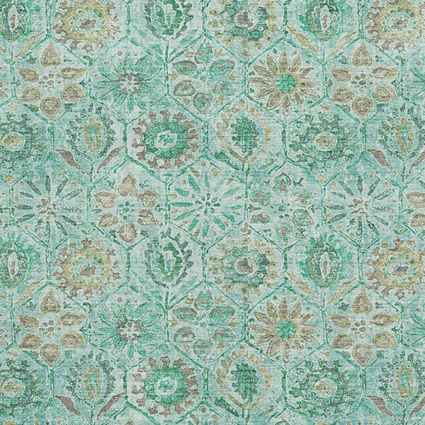 HomeRoots 9' X 12' Aqua & Beige Floral Area Rug – Washable, Stain-Resistant, UV Protected for Homes with Kids & Pets 708642