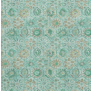 HomeRoots 9' X 12' Aqua & Beige Floral Area Rug – Washable, Stain-Resistant, UV Protected for Homes with Kids & Pets 708642