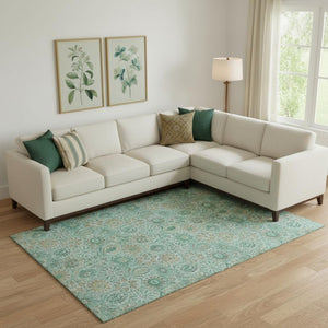 HomeRoots 10' Aqua and Beige Floral Area Rug - Washable, UV Protected, Durable for High-Traffic Spaces! 708643