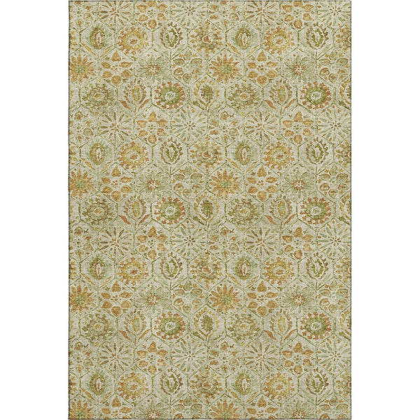 HomeRoots 5' X 8' Beige and Gold Floral Area Rug – Washable, UV-Protected, Kid & Pet-Friendly for Any Room 708645