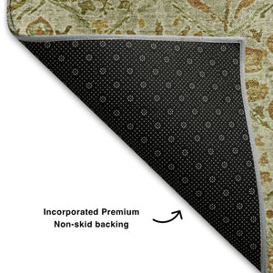 HomeRoots 5' X 8' Beige and Gold Floral Area Rug – Washable, UV-Protected, Kid & Pet-Friendly for Any Room 708645