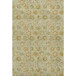 HomeRoots 5' X 8' Beige and Gold Floral Area Rug – Washable, UV-Protected, Kid & Pet-Friendly for Any Room 708645