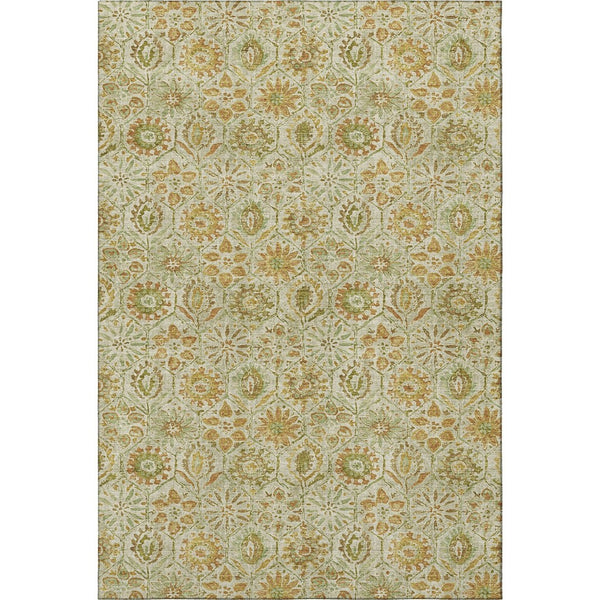 HomeRoots 5' X 8' Beige and Gold Floral Area Rug – Washable, UV-Protected, Kid & Pet-Friendly for Any Room 708645