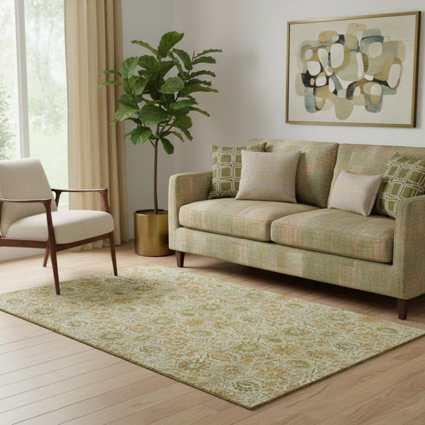 HomeRoots 8' Beige and Gold Floral Washable Round Rug – UV Protected, Stain-Resistant, Durable & Elegant Design 708646