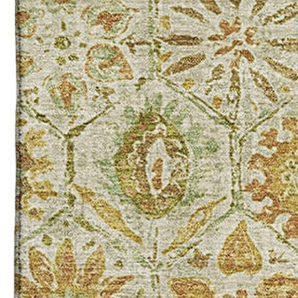 HomeRoots 8' Beige and Gold Floral Washable Round Rug – UV Protected, Stain-Resistant, Durable & Elegant Design 708646