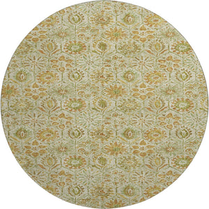 HomeRoots 8' X 10' Beige & Gold Floral Washable Area Rug - UV Protected, Durable & Easy-Care for Family Life 708647