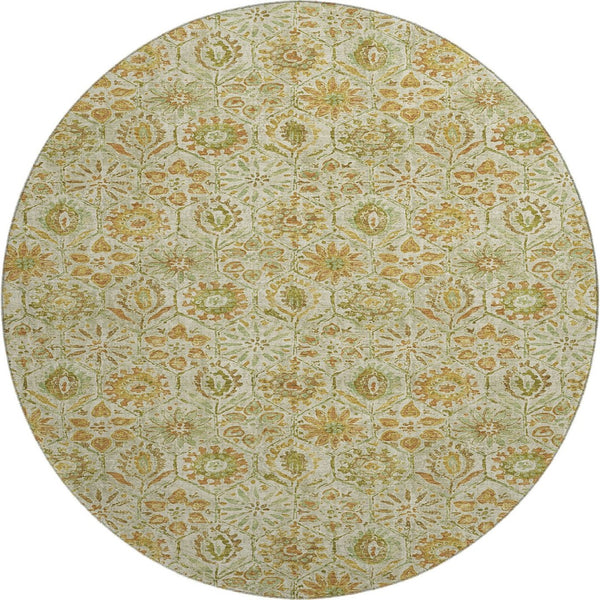 HomeRoots 8' X 10' Beige & Gold Floral Washable Area Rug - UV Protected, Durable & Easy-Care for Family Life 708647