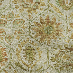 HomeRoots 8' X 10' Beige & Gold Floral Washable Area Rug - UV Protected, Durable & Easy-Care for Family Life 708647