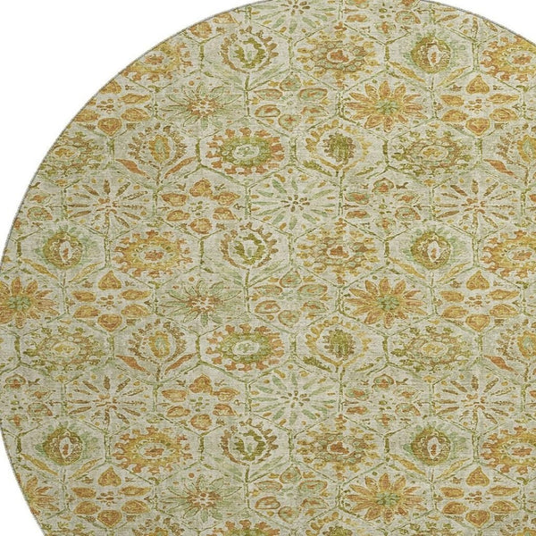 HomeRoots 8' X 10' Beige & Gold Floral Washable Area Rug - UV Protected, Durable & Easy-Care for Family Life 708647