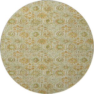HomeRoots 8' X 10' Beige & Gold Floral Washable Area Rug - UV Protected, Durable & Easy-Care for Family Life 708647