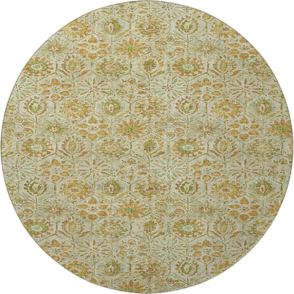 HomeRoots 8' X 10' Beige & Gold Floral Washable Area Rug - UV Protected, Durable & Easy-Care for Family Life 708647