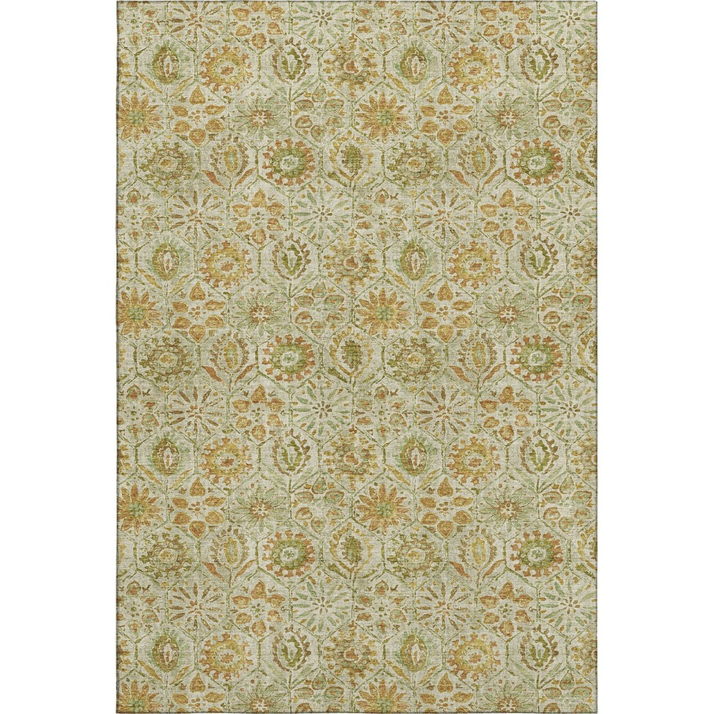 HomeRoots 9' X 12' Beige and Gold Floral Area Rug - Washable, Stain Resistant, UV Protected for Busy Homes 708648