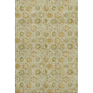HomeRoots 9' X 12' Beige and Gold Floral Area Rug - Washable, Stain Resistant, UV Protected for Busy Homes 708648