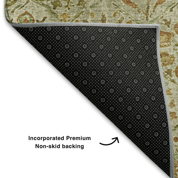 HomeRoots 9' X 12' Beige and Gold Floral Area Rug - Washable, Stain Resistant, UV Protected for Busy Homes 708648