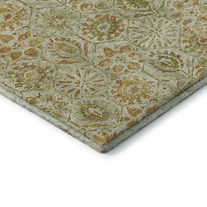 HomeRoots 9' X 12' Beige and Gold Floral Area Rug - Washable, Stain Resistant, UV Protected for Busy Homes 708648