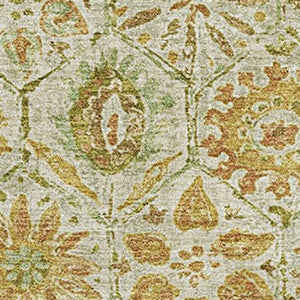 HomeRoots 9' X 12' Beige and Gold Floral Area Rug - Washable, Stain Resistant, UV Protected for Busy Homes 708648