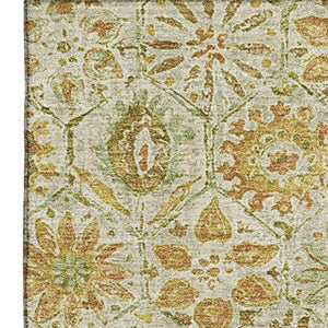 HomeRoots 9' X 12' Beige and Gold Floral Area Rug - Washable, Stain Resistant, UV Protected for Busy Homes 708648