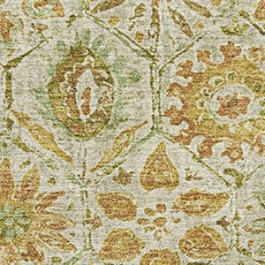 HomeRoots 10' X 14' Elegant Beige and Gold Floral Area Rug - Washable, UV-Protected, Stain-Resistant Design! 708649
