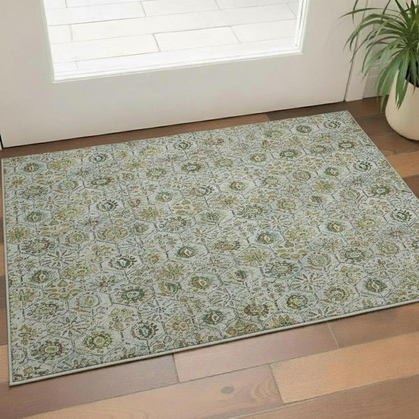 HomeRoots 5' X 8' Washable Green Gray Copper Floral Area Rug with UV Protection - Durable & Stylish Design 708651