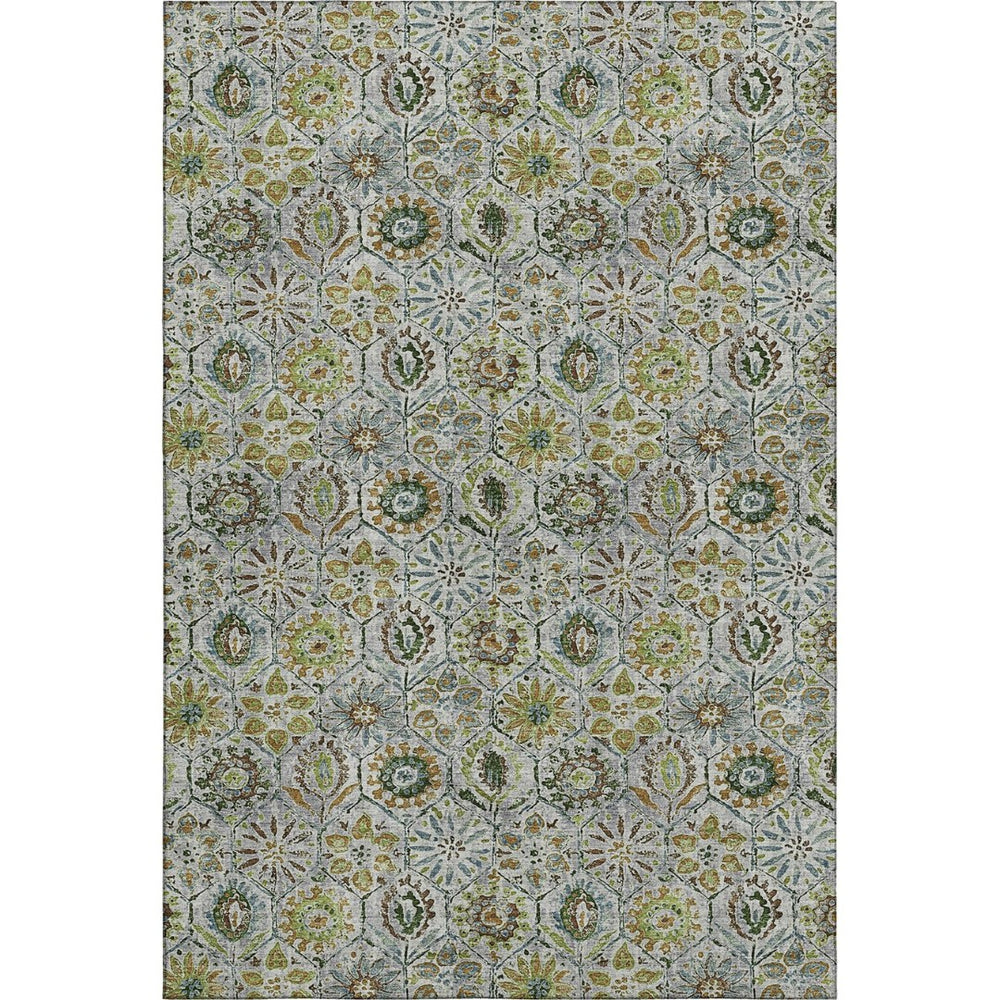 HomeRoots 5' X 8' Washable Green Gray Copper Floral Area Rug with UV Protection - Durable & Stylish Design 708651