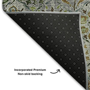 HomeRoots 5' X 8' Washable Green Gray Copper Floral Area Rug with UV Protection - Durable & Stylish Design 708651
