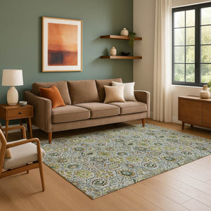 HomeRoots 5' X 8' Washable Green Gray Copper Floral Area Rug with UV Protection - Durable & Stylish Design 708651