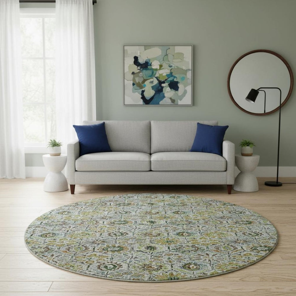HomeRoots 8' X 10' Floral Green Gray Copper Washable Area Rug - Stain Resistant, Non-Slip, UV Protected Design 708653