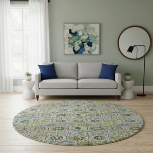 HomeRoots 8' X 10' Floral Green Gray Copper Washable Area Rug - Stain Resistant, Non-Slip, UV Protected Design 708653
