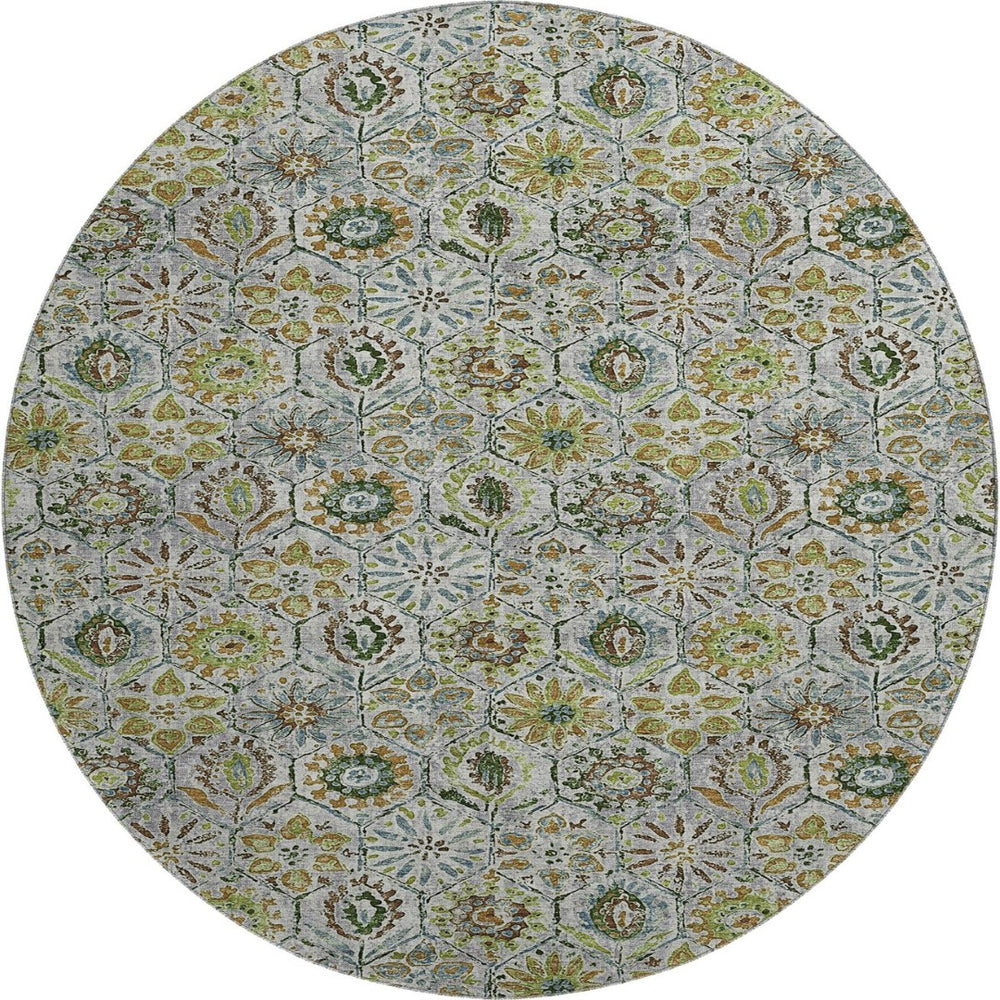 HomeRoots 8' X 10' Floral Green Gray Copper Washable Area Rug - Stain Resistant, Non-Slip, UV Protected Design 708653