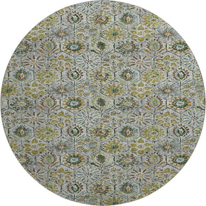 HomeRoots 8' X 10' Floral Green Gray Copper Washable Area Rug - Stain Resistant, Non-Slip, UV Protected Design 708653