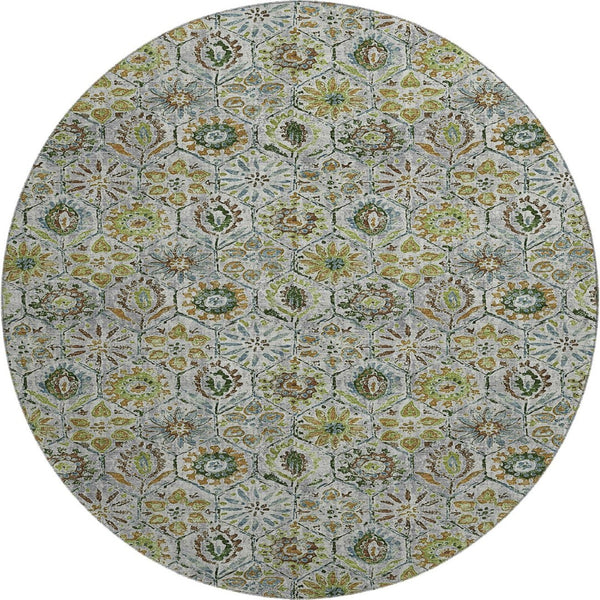 HomeRoots 8' X 10' Floral Green Gray Copper Washable Area Rug - Stain Resistant, Non-Slip, UV Protected Design 708653