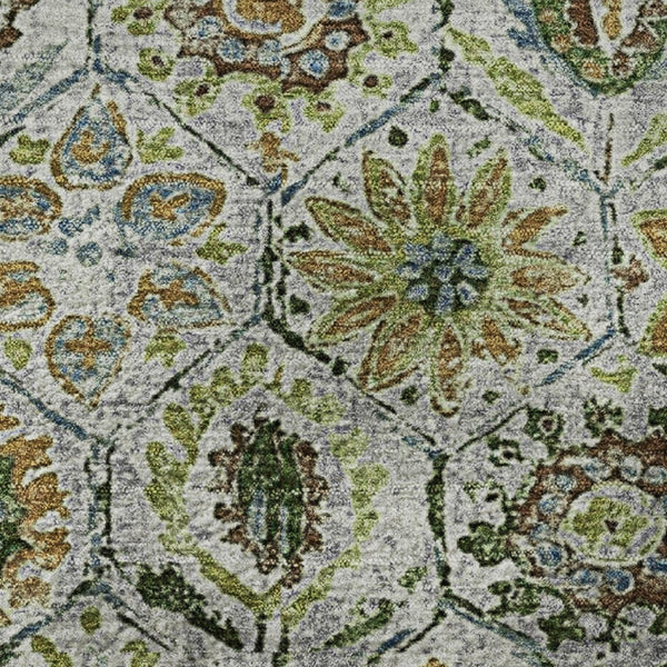HomeRoots 8' X 10' Floral Green Gray Copper Washable Area Rug - Stain Resistant, Non-Slip, UV Protected Design 708653