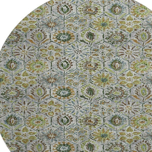 HomeRoots 8' X 10' Floral Green Gray Copper Washable Area Rug - Stain Resistant, Non-Slip, UV Protected Design 708653
