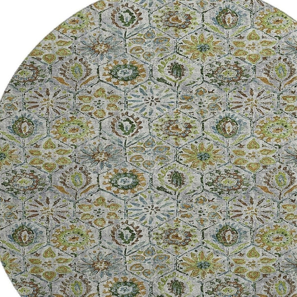 HomeRoots 8' X 10' Floral Green Gray Copper Washable Area Rug - Stain Resistant, Non-Slip, UV Protected Design 708653