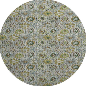 HomeRoots 8' X 10' Floral Green Gray Copper Washable Area Rug - Stain Resistant, Non-Slip, UV Protected Design 708653