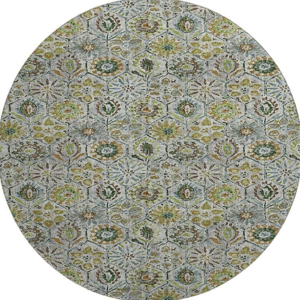 HomeRoots 8' X 10' Floral Green Gray Copper Washable Area Rug - Stain Resistant, Non-Slip, UV Protected Design 708653