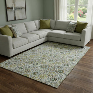 HomeRoots 9' Washable Area Rug in Green, Gray & Copper Floral Design - UV Protected, Stain Resistant, Durable 708654