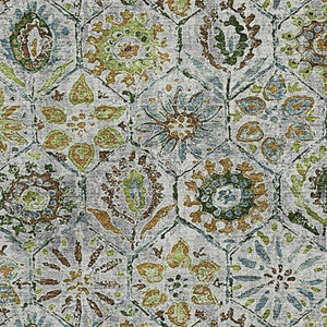 HomeRoots 9' Washable Area Rug in Green, Gray & Copper Floral Design - UV Protected, Stain Resistant, Durable 708654