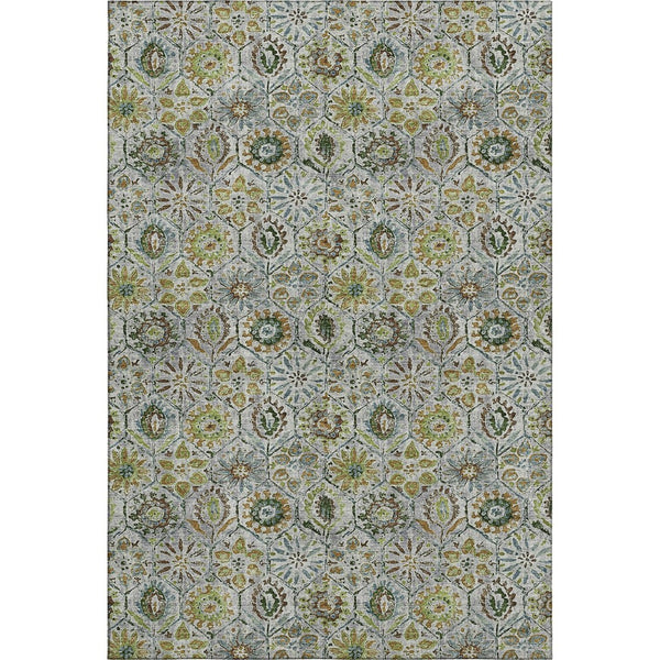 HomeRoots 10' Floral Washable Area Rug in Green, Gray & Copper with UV Protection for Durable Everyday Use 708655