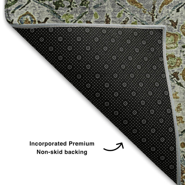 HomeRoots 10' Floral Washable Area Rug in Green, Gray & Copper with UV Protection for Durable Everyday Use 708655