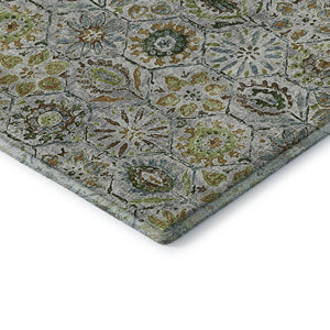 HomeRoots 10' Floral Washable Area Rug in Green, Gray & Copper with UV Protection for Durable Everyday Use 708655