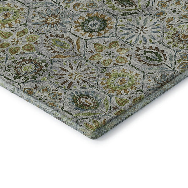 HomeRoots 10' Floral Washable Area Rug in Green, Gray & Copper with UV Protection for Durable Everyday Use 708655