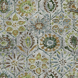 HomeRoots 10' Floral Washable Area Rug in Green, Gray & Copper with UV Protection for Durable Everyday Use 708655