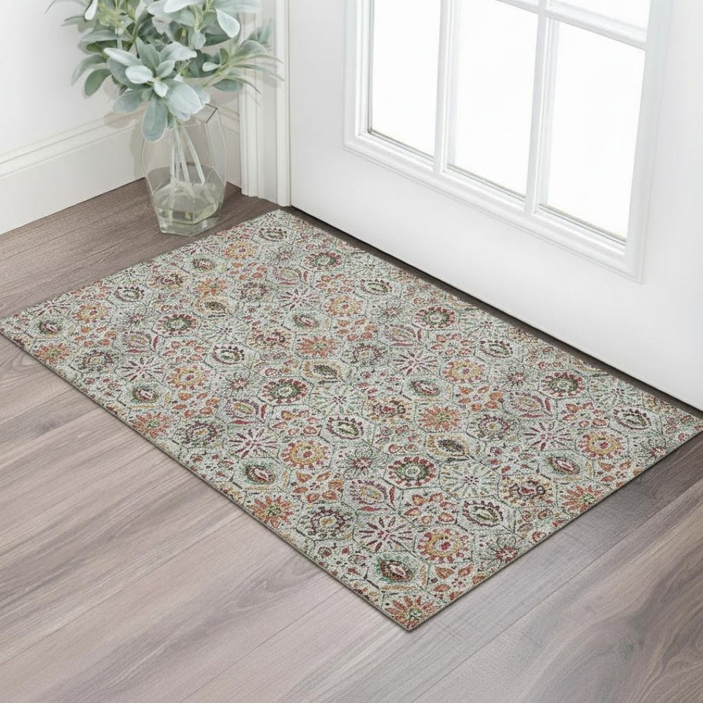 HomeRoots 5' X 8' Elegant Rust Gray Floral Area Rug - Washable, UV Protected, Stain Resistant for High Traffic Areas 708657