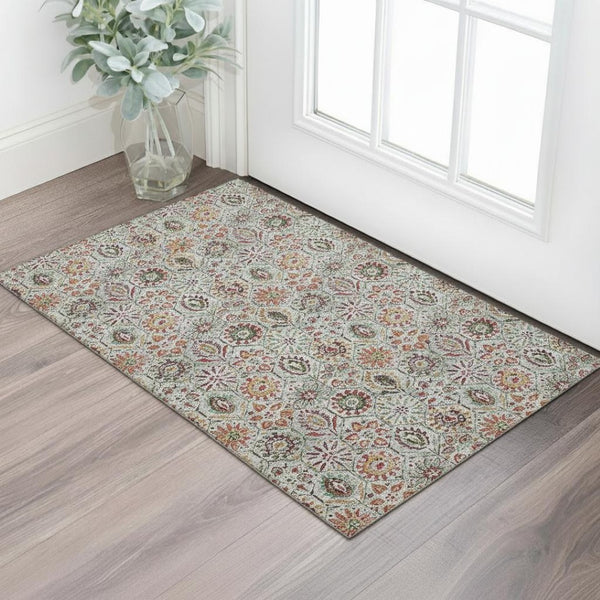 HomeRoots 5' X 8' Elegant Rust Gray Floral Area Rug - Washable, UV Protected, Stain Resistant for High Traffic Areas 708657