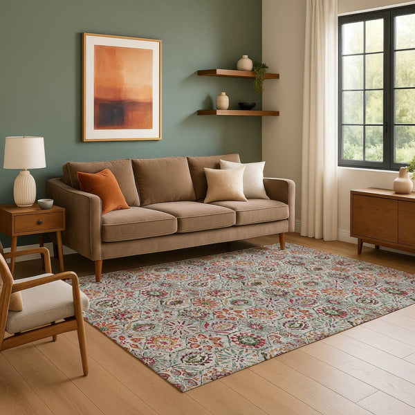 HomeRoots 5' X 8' Elegant Rust Gray Floral Area Rug - Washable, UV Protected, Stain Resistant for High Traffic Areas 708657
