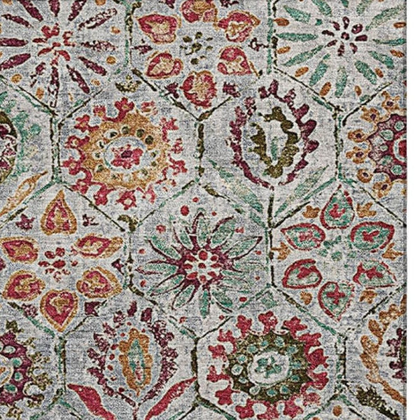 HomeRoots 5' X 8' Elegant Rust Gray Floral Area Rug - Washable, UV Protected, Stain Resistant for High Traffic Areas 708657