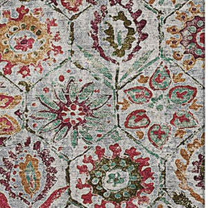 HomeRoots 8' Washable Floral Round Rug in Rust, Gray & Silver – UV Protected, Durable & Stylish for Homes 708658