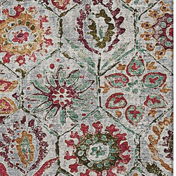 HomeRoots 8' Washable Floral Round Rug in Rust, Gray & Silver – UV Protected, Durable & Stylish for Homes 708658